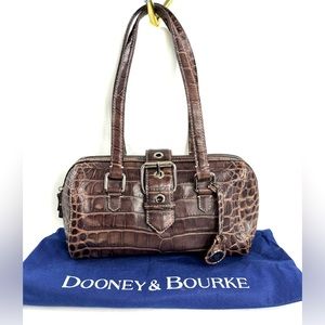 Dooney Bourke Brown Croc Embossed Leather Small Shoulder Bag Charm Dust Bag